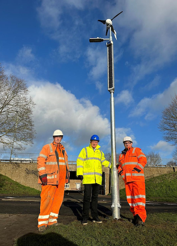 Off-grid streetlight in front of underpass